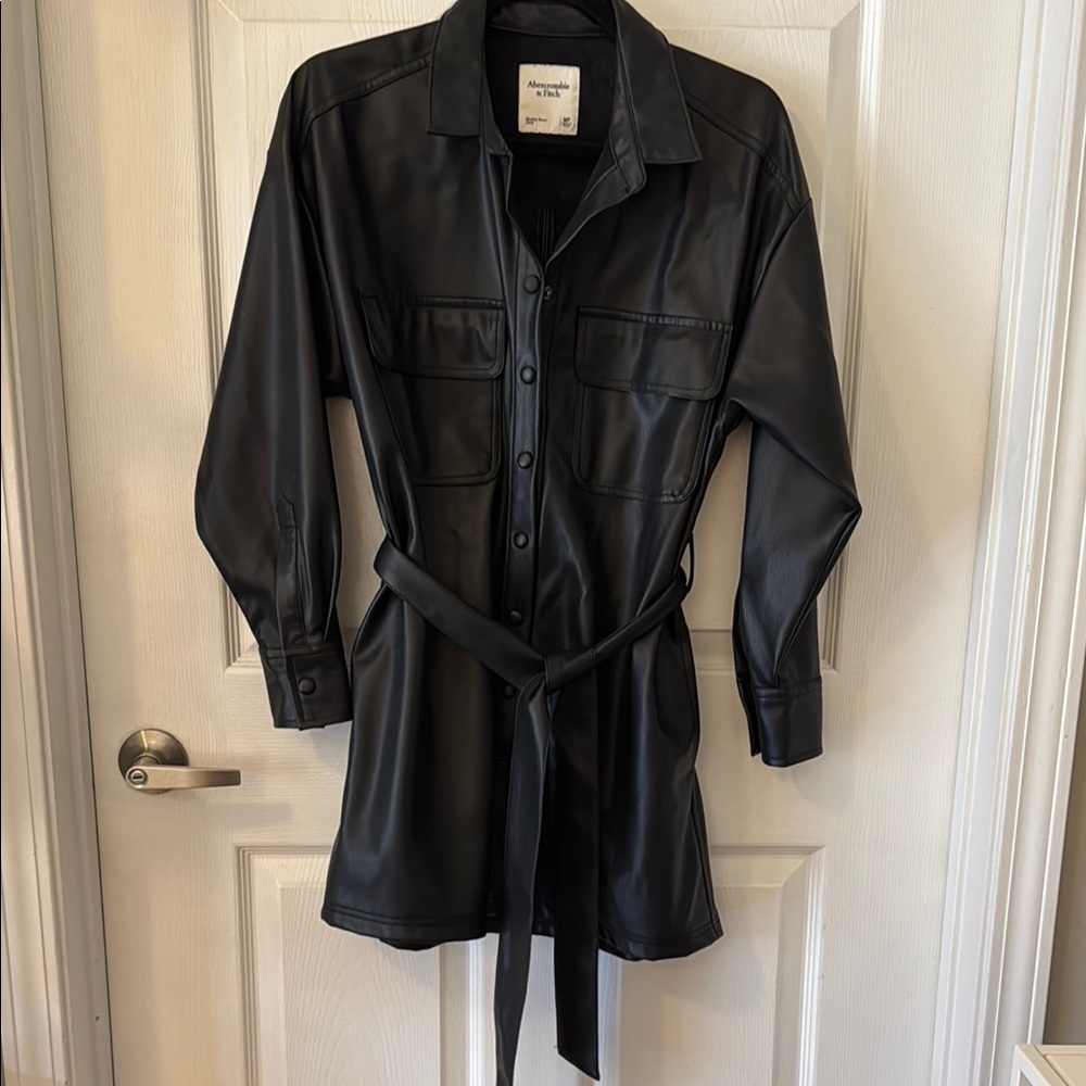 Black vegan Leather Shirt Dress